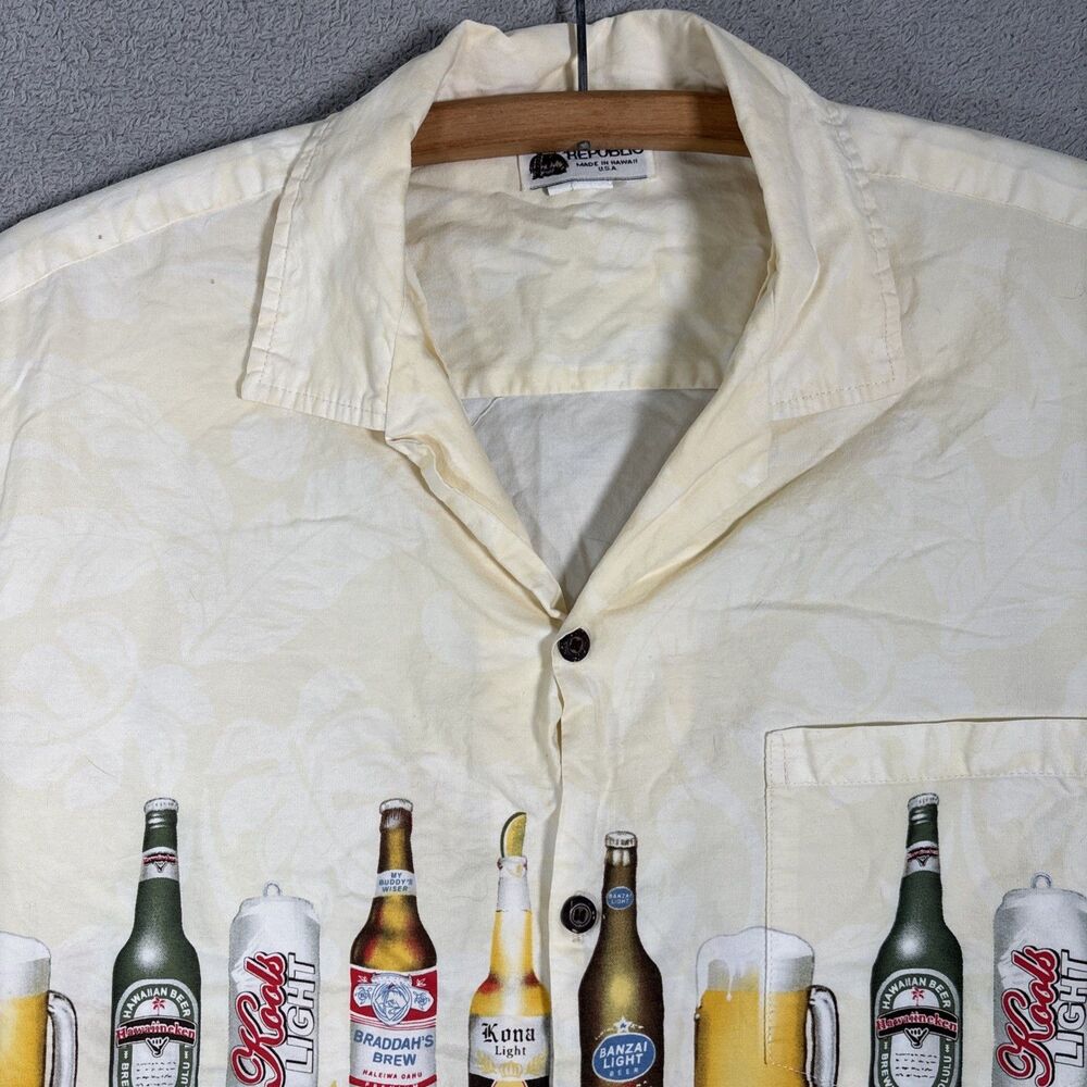 Vintage Aloha Republic Shirt Men’s L Beer Motif Camp Yellow USA Dadcore Resort - Picture 12 of 16